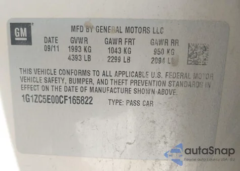 2012 Chevrolet Malibu 1Lt from USA, damaged, VIN 1G1ZC5E00CF165822